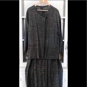 Eileen Fisher Gray Linen Two Piece Lagenlook Maxi Dress Sweater Set